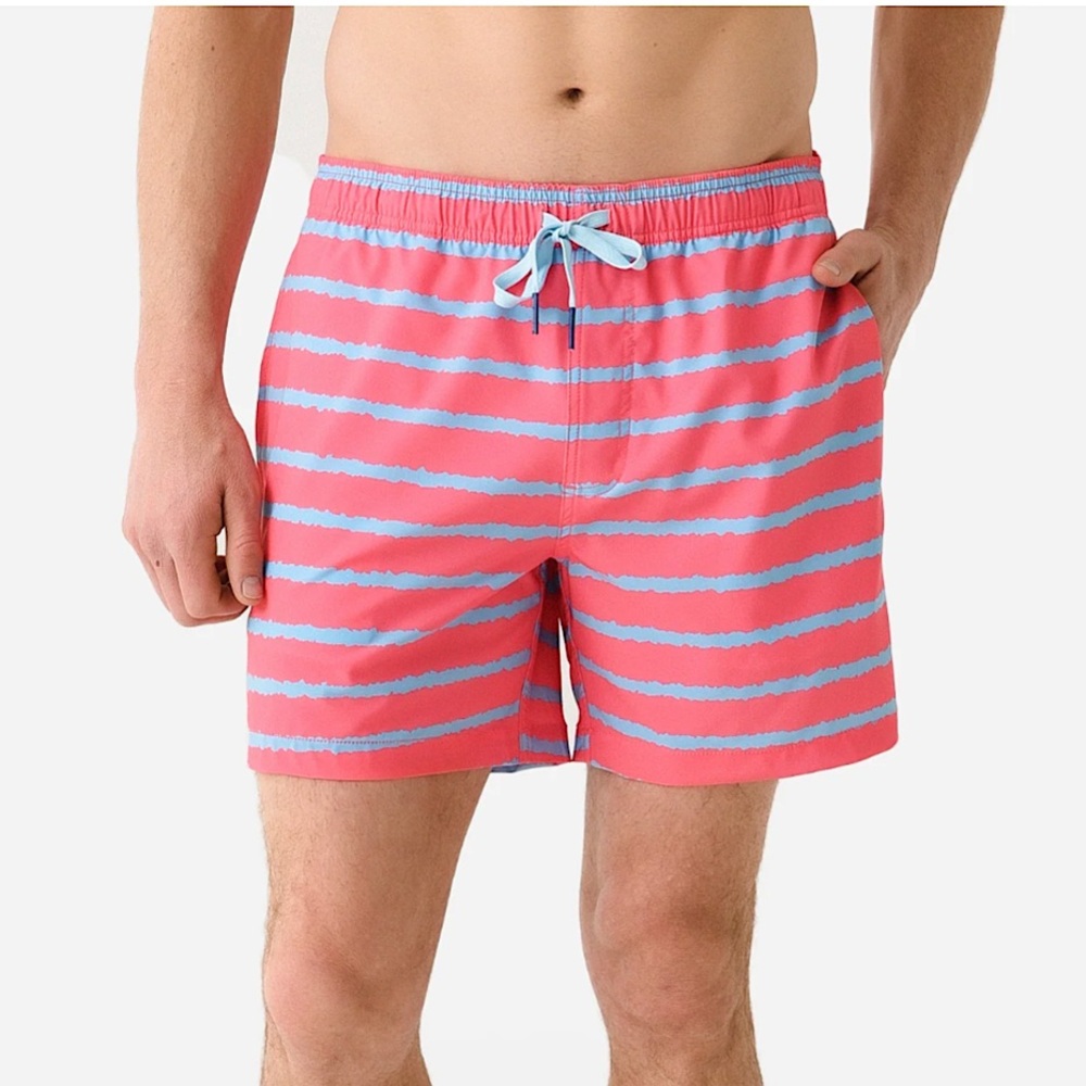 SOUTHERN TIDE BAYSHORE STRIPE PRINTED SWIM TRUNK in SUNKIST CORAL. Size XL. NWT